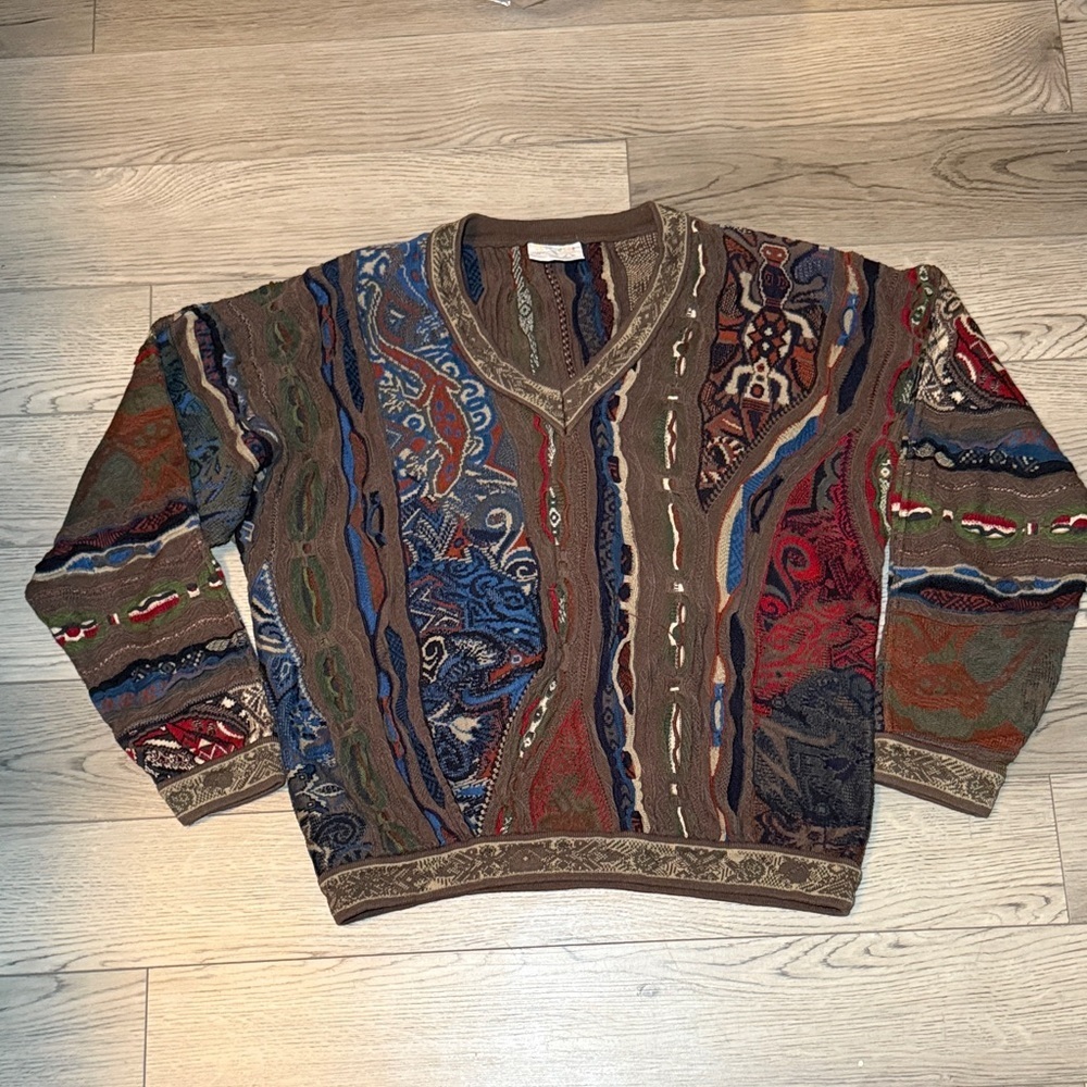 Vintage 90s COOGI Multicolor V-Neck Men's Sweater Medium
